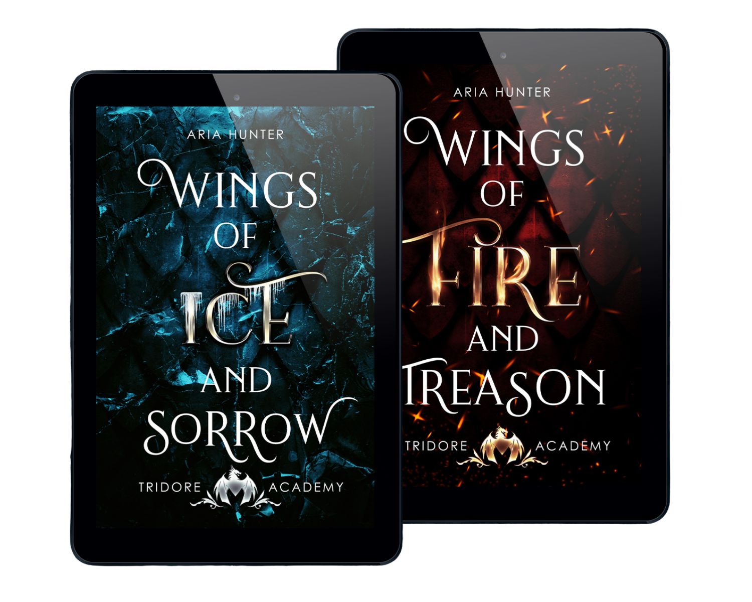 Zu sehen sind die beiden Cover der Romane Wings of Fire and Treason und Wings of Ice and Sorrow